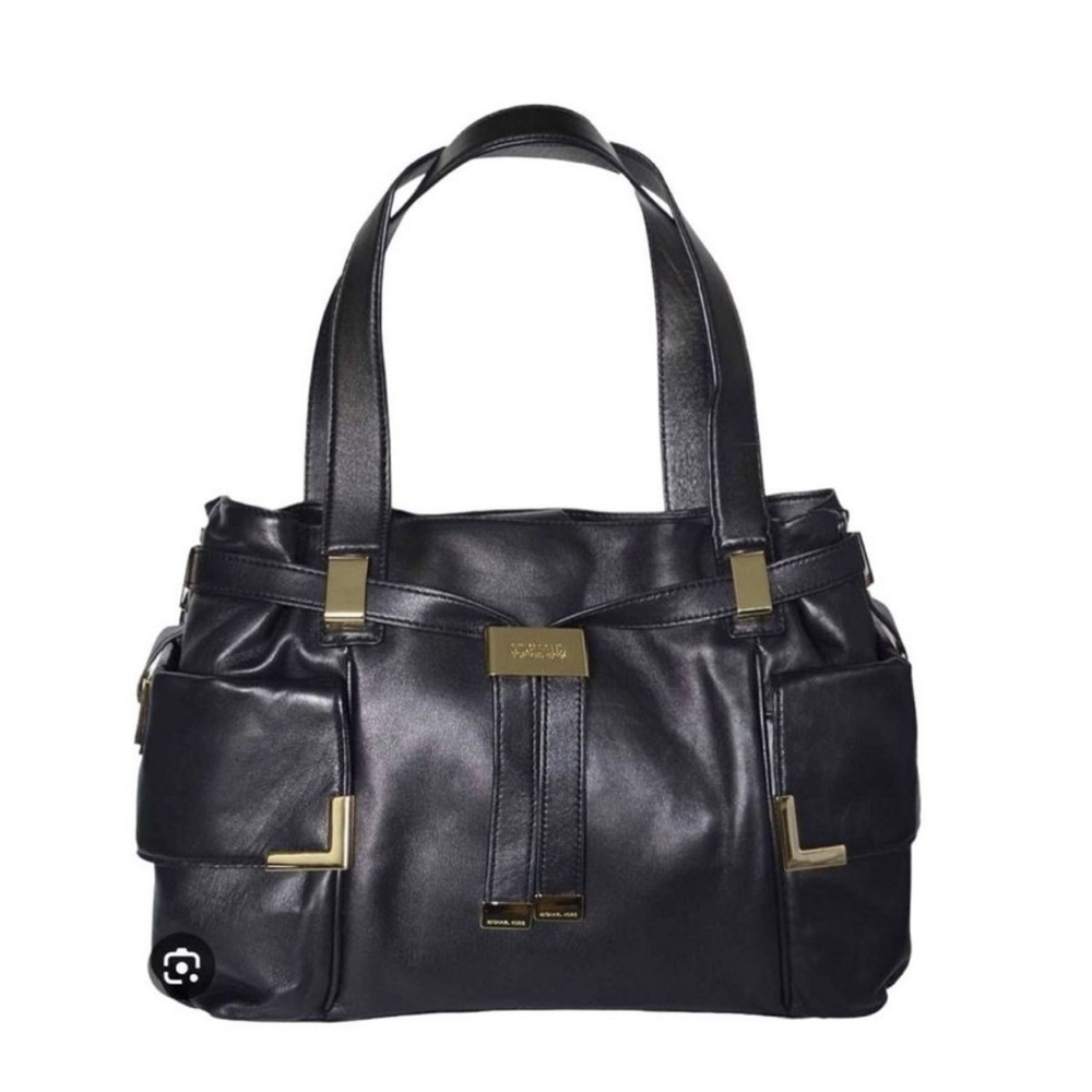 MICHAEL KORS Beverly Drawstring Black Leather Satchel